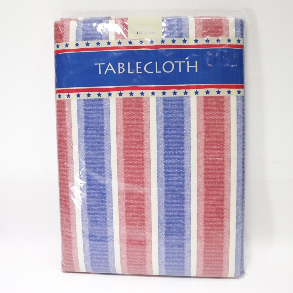 Big Lots Round Tablecloth Red White Blue Vinyl 70 in Summer Patriotic 4th July